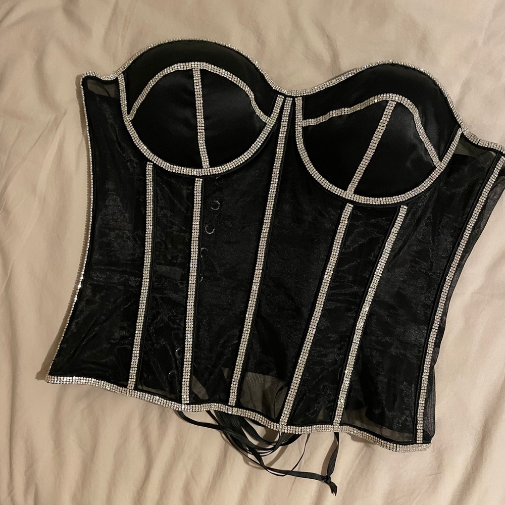 Black Corset Top with Rhinestone Accents